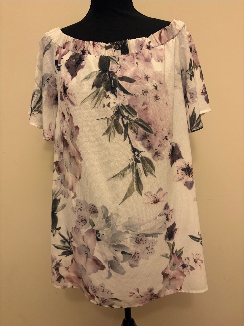 Lulu's Floral Off-Shoulder Dress in  Off White, Pink & Green Size Large